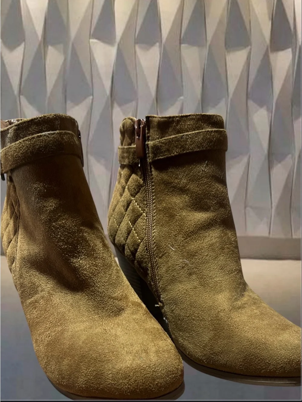 TOP Moda Quilted Suede Ankle Booties in Tan